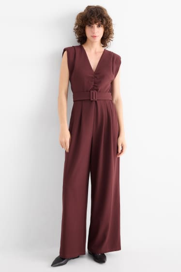 Damen - Jumpsuit mit Gürtel - dunkelbraun