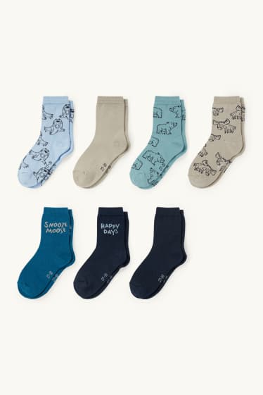 Children Boys - Multipack of 7 - wild animals - socks with motif - blue