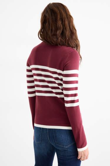 Women - Jumper - striped - bordeaux / white