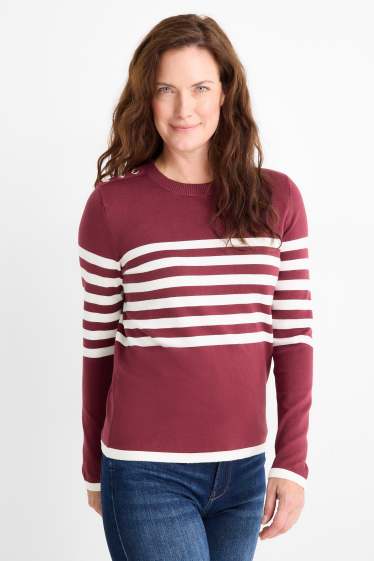 Women - Jumper - striped - bordeaux / white