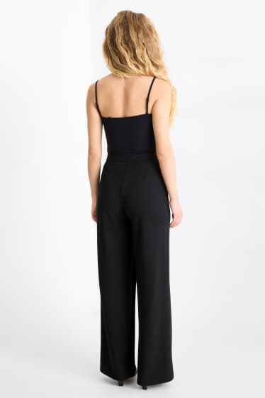 Damen - Jersey-Hose - Mid Waist - Wide Leg - schwarz