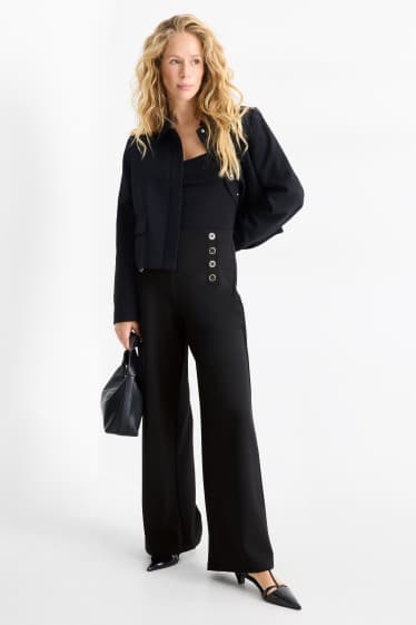 Damen - Jersey-Hose - Mid Waist - Wide Leg - schwarz