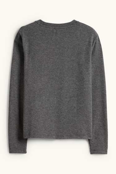 Mujer - Camiseta de manga larga - regular fit - brillos - gris