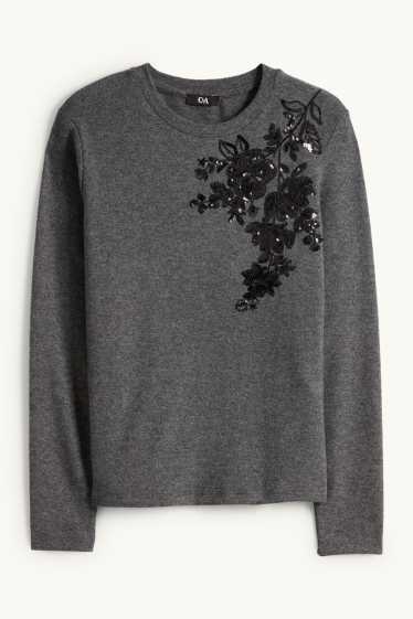 Mujer - Camiseta de manga larga - regular fit - brillos - gris