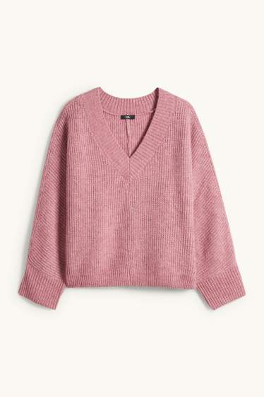 Dona - Jersei amb el coll en punta - acanalat - rosa