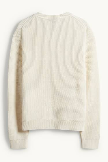 Dames - Gebreid vest - ribstof - crèmekleurig
