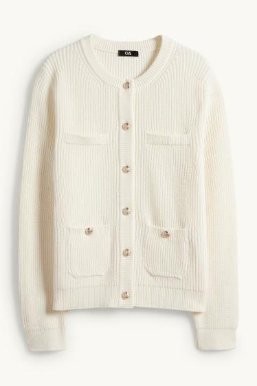 Dames - Gebreid vest - ribstof - crèmekleurig