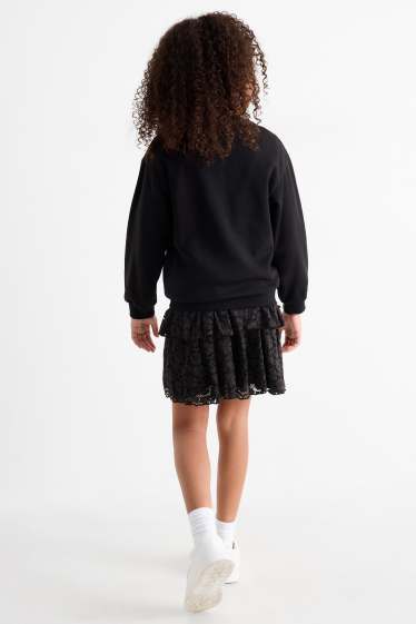Enfants filles - Kuromi - ensemble - sweat et jupe - deux pièces - noir