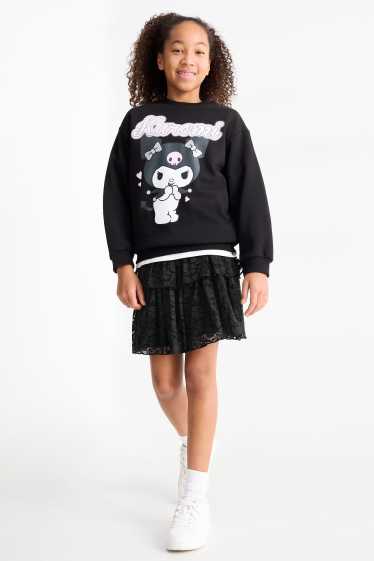 Enfants filles - Kuromi - ensemble - sweat et jupe - deux pièces - noir