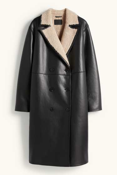 Femmes - Manteau imitation mouton - synthétique - noir