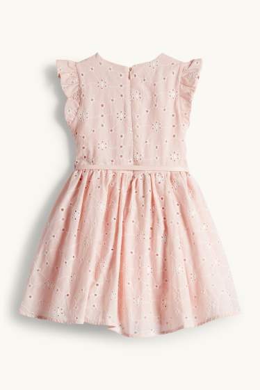 Enfants filles - Fleurs - robe à ceinture - broderie anglaise - festive - rose