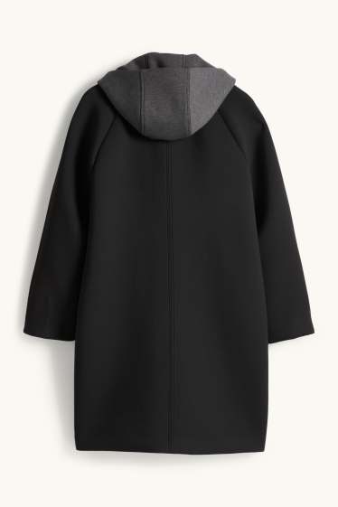 Femei - Palton cu glugă - negru