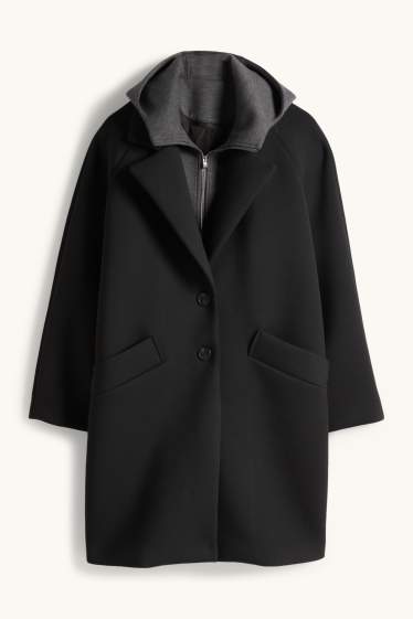 Femei - Palton cu glugă - negru