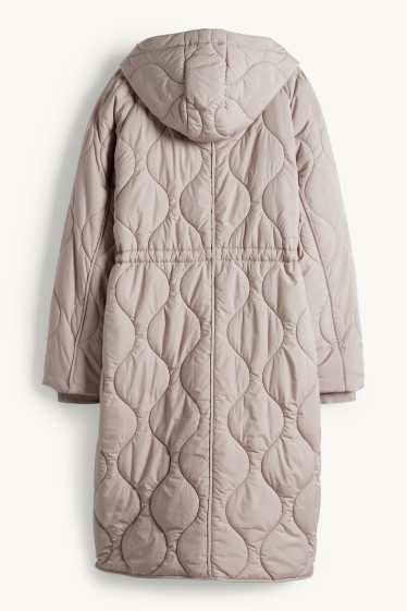 Femmes - Doudoune longue à capuche - beige