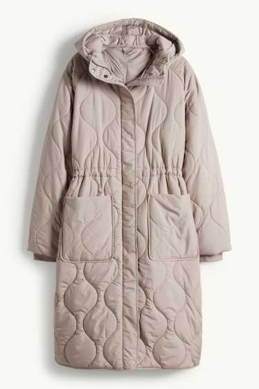 Femmes - Doudoune longue à capuche - beige