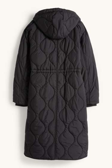 Femei - Palton matlasat cu glugă - negru