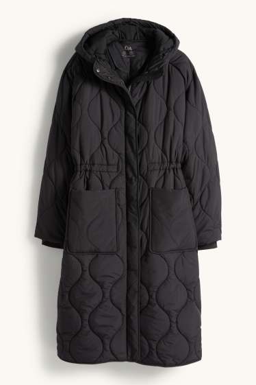 Femei - Palton matlasat cu glugă - negru