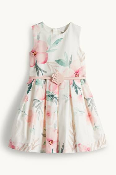 Enfants filles - Fleurs - robe à ceinture - style festif - blanc