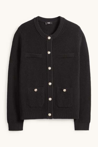 Dames - Gebreid vest - ribstof - zwart