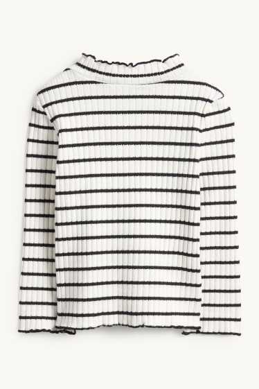 Děti - dívky - Květina - tričko s dlouhým rukávem - žebrované - pruhované - černá/bílá