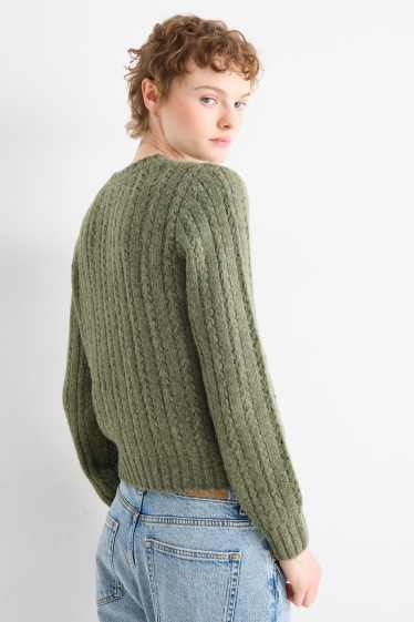 Damen - Pullover - Zopfmuster - grün
