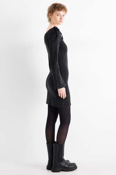 Women - Bodycon dress - ribbed - shiny - black