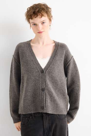 Femei - Cardigan tricotat - gri melanj