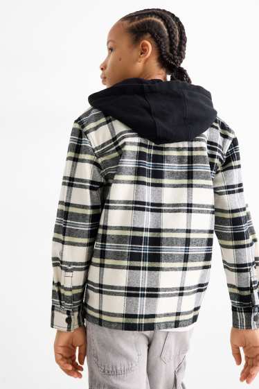 Enfants garçons - Veste-chemise en flanelle avec capuche - à carreaux - noir / beige
