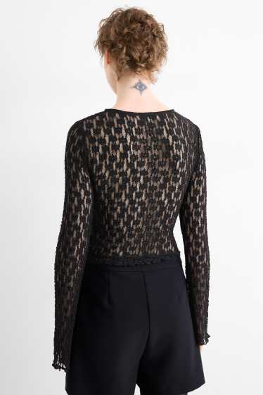 Femmes - Haut court à manches longues à dentelles - slim fit - noir