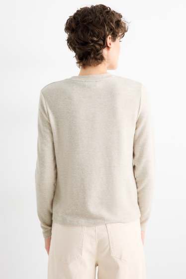 Women - Long sleeve top - regular fit - shiny - beige