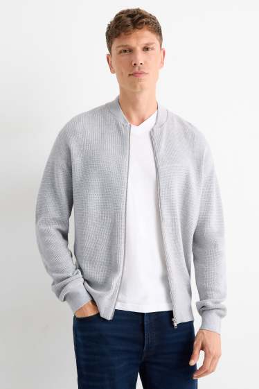 Heren - Gebreid vest - ribstof - met structuur - grijs