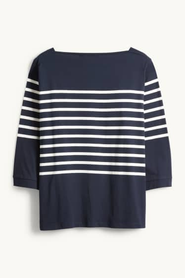 Femei - Tricou cu mânecă lungă - regular fit - cu dungi - albastru închis / alb