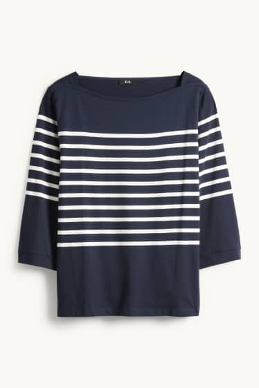 Femei - Tricou cu mânecă lungă - regular fit - cu dungi - albastru închis / alb