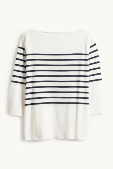 Femmes - Haut à manches longues - regular fit - à rayures - bleu foncé / blanc crème