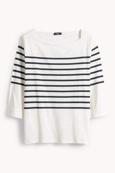 Femmes - Haut à manches longues - regular fit - à rayures - bleu foncé / blanc crème