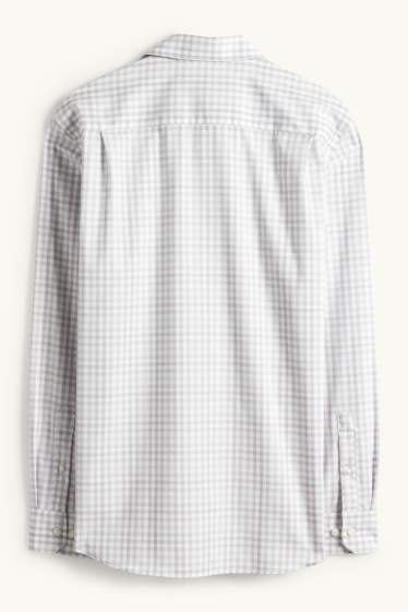 Hommes - Chemise de bureau - regular fit - col kent - facile à repasser - à carreaux - blanc crème