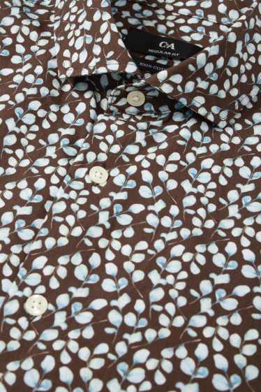 Mężczyźni - Koszula biznesowa - regular fit - kołnierzyk włoski - ze wzorem - ciemnobrązowy