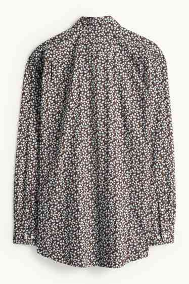 Mężczyźni - Koszula biznesowa - regular fit - kołnierzyk włoski - ze wzorem - ciemnobrązowy