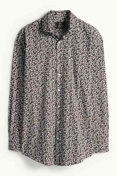 Mężczyźni - Koszula biznesowa - regular fit - kołnierzyk włoski - ze wzorem - ciemnobrązowy