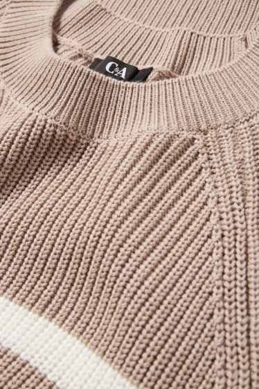 Women - Jumper - ribbed - striped - beige