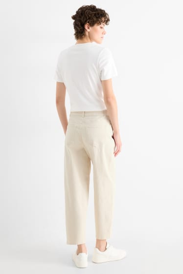 Women - Cloth trousers - mid-rise waist - barrel leg - light beige