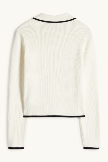 Enfants filles - Pull - côtelé - blanc crème