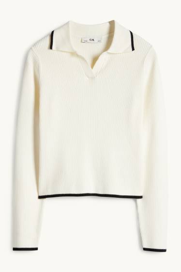 Enfants filles - Pull - côtelé - blanc crème