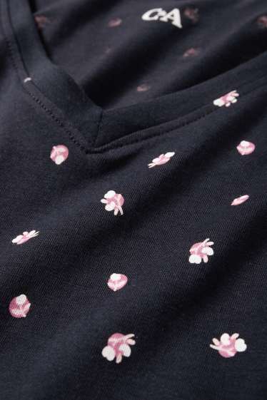 Femmes - Pyjama - à fleurs - bleu foncé