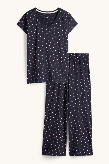 Femmes - Pyjama - à fleurs - bleu foncé