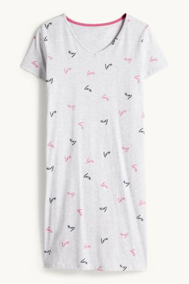 Damen - Nachthemd - gemustert - hellgrau-melange