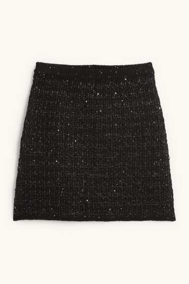 Damen - Bouclé-Minirock - strukturiert - schwarz