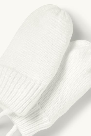 Bebeluși - fete - Floricele - mănuși cu un deget bebeluși - cu torsade - alb-crem