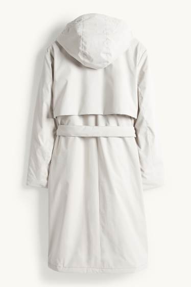 Women - Coat with hood and belt - lined - water-repellent - light gray