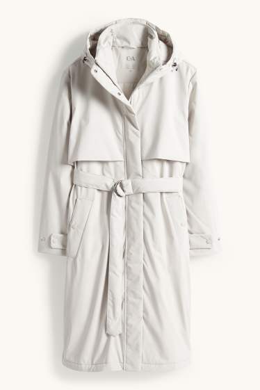 Women - Coat with hood and belt - lined - water-repellent - light gray